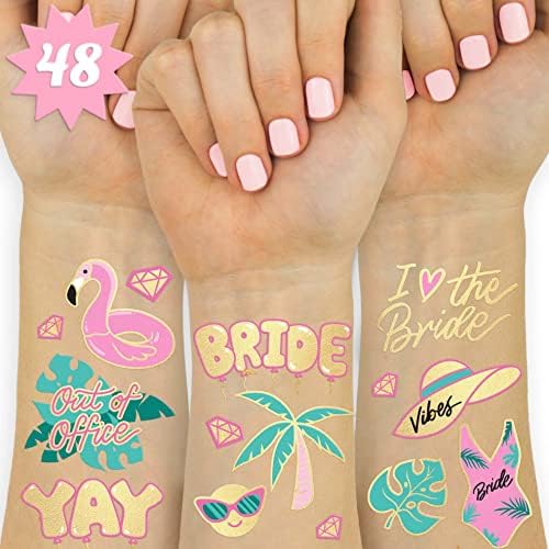 xo, Fetti Bachelorette Pool Party Tattoos - 48 Glitter Styles | Bachelorette Party Decoration, Bridesmaid Favor, Bride to Be Gift + Bridal Shower Supplies
