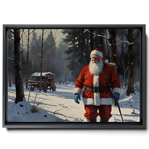 Santa Winter Landscape Print, Snowy Landscape Print, Christmas Home Decor, Vintage Christmas, Rustic Xmas Decor, Winter Landscape, Santa Claus Art, Canvas Wall Art, Arts -  StoreUSA9789