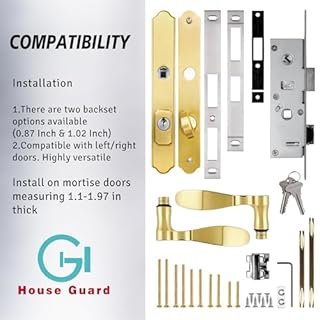 House Guard Storm Door Handle Replacement with Lock, Fits Storm & Screen Doors, Compatible with 1.1-1.97 Inch Thick Doors, 0.87 Inch & 1.02 Inch Backset Options (Brass)