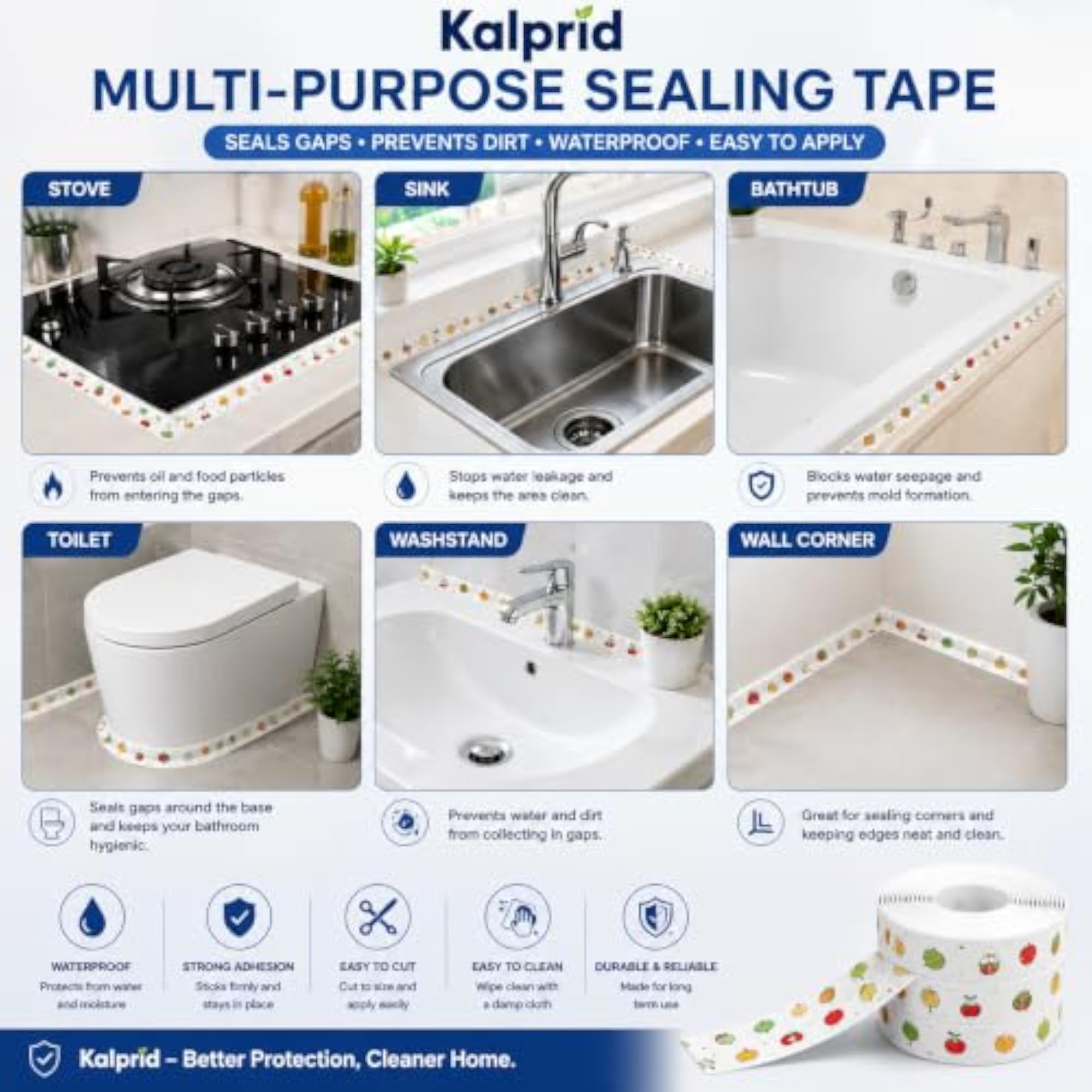 Waterproof Kitchen Sink Sealing Tape, Self-Adhesive Caulk Strip