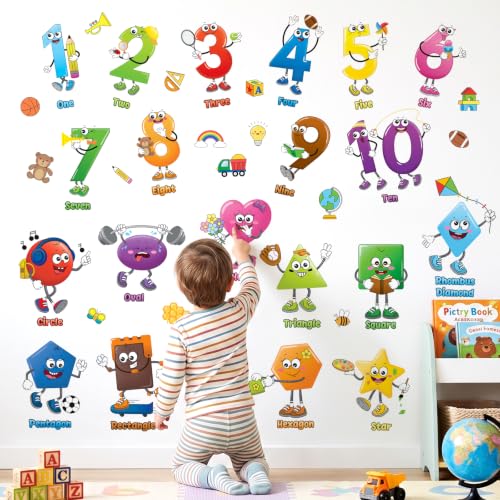 Image of DECOWALL DS9-8095 Shape and Number Wall Decals Educational Colorful Peel and Stick Removable Stickers for Kids Nursery Preschool Playroom Classroom Decor