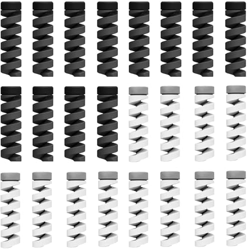 Image of Sounce 25 Pcs Spiral Cable Protectors & Wire Protectors Spring Wire for All Wired Accessories for USB Charger, Data Cable, Headphones, MacBook, Laptop, Elastic Cord Saver (Black & Grey)