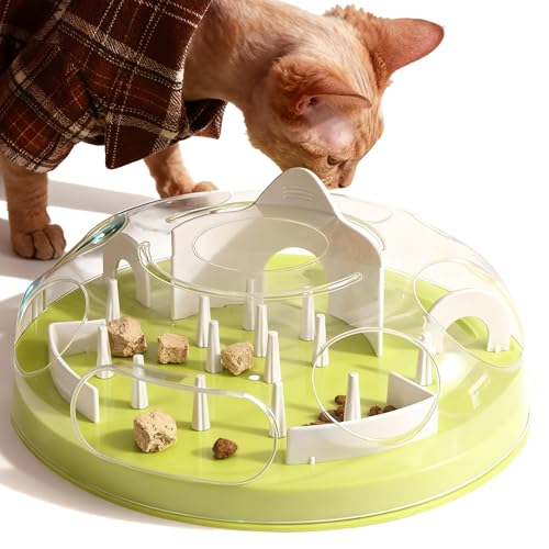 Pet Prime Interactive Cat Puzzle Feeder Toy 3-Stage Adjustable Cat Treat Toy Slow Feeder for Indoor Cats Enrichment Toy with Mental Stimulation & Brain Training (Green)