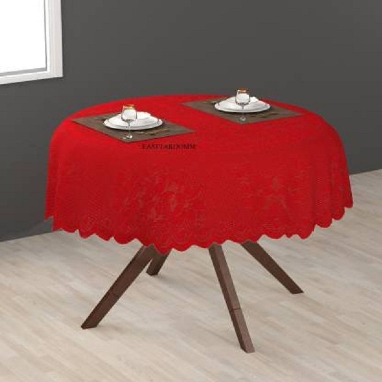 Round Tablecloth, 102 x 152 Centimeters, Maroon, Floral Pattern-image-24