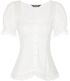 Victorian Shirt for Women's Sweetheart Neck Puff Sleeve Halloween Lace Up Gothic Blouse