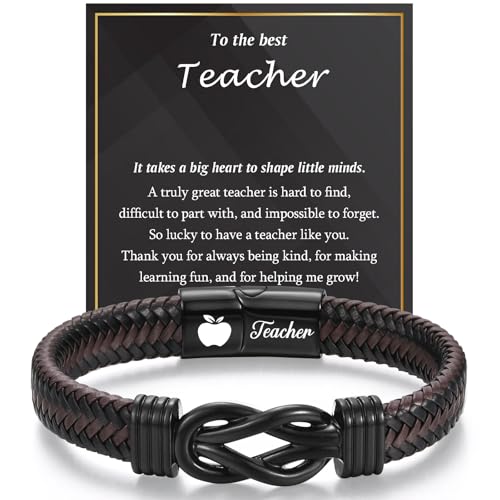 EPVID Teacher Gifts for Men Engraved Leather Bracelet Thank You Teacher Gifts Teachers Leaving Appreciation Gift Gift for Teachers End of the Year Birthday Christmas