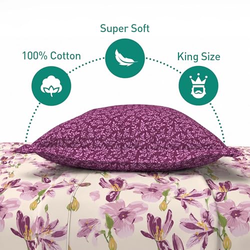 Image of MYTRIDENT Soft Comfort Bedsheet for Double Bed, 100% Cotton Bedsheet, 180 TC, Soft and Breathable, King Size Bedsheet with 2 Pillow Covers - Dahlia