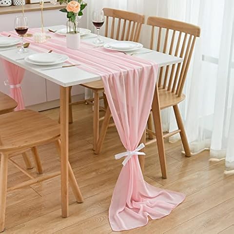 CHUQING Camino de Mesa para Bodas y cumpleaños, decoración de Bodas, 300 x 70 cm, Color Rosa, Camino Mesa de Gasa Cover