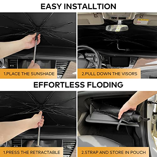 Car Windshield Sun Shade Umbrella, Upgraded Car Shade Front Windshield With 360° Rotation Bendable Handle For Car Interior Sun Protection, Keeps Vehicle Cool, Fit Most Vehicle (Large 59''X 33'') #TOP4