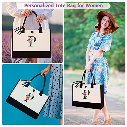 Image of Initial Canvas Tote Bag, Monogrammed Tote Bags Suitable for Mother's Day Wedding Beach