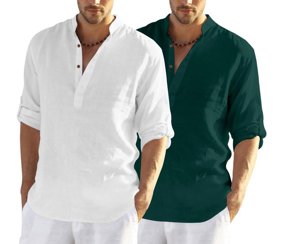 finivo fashion Men's Cotton Blend Regular Fit Solid Casual Kurta Shirt Pack of 2-picture-16