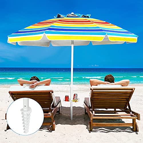 Tangkula 7.2 FT Beach Umbrella, Portable Outdoor Umbrella with Sand Anchor, Adjustable Tilt, Steel Pole, Carrying Bag, Outdoor Sunshade Shelter with Cup Holder for Beach, Poolside (Rainbow)