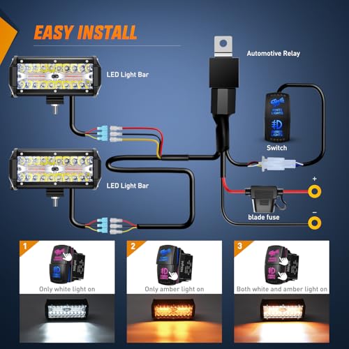 Image of Nilight 6.5Inch Off-Road LED Light Bar White Amber 3 Lighting Modes