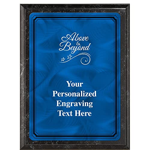 Crown Awards 6"X8" Color Metal Plate Above and Beyond Plaque, Personalized Above and Beyond Black Marbleized Finish Plaque Award with Your Text Blue Plate