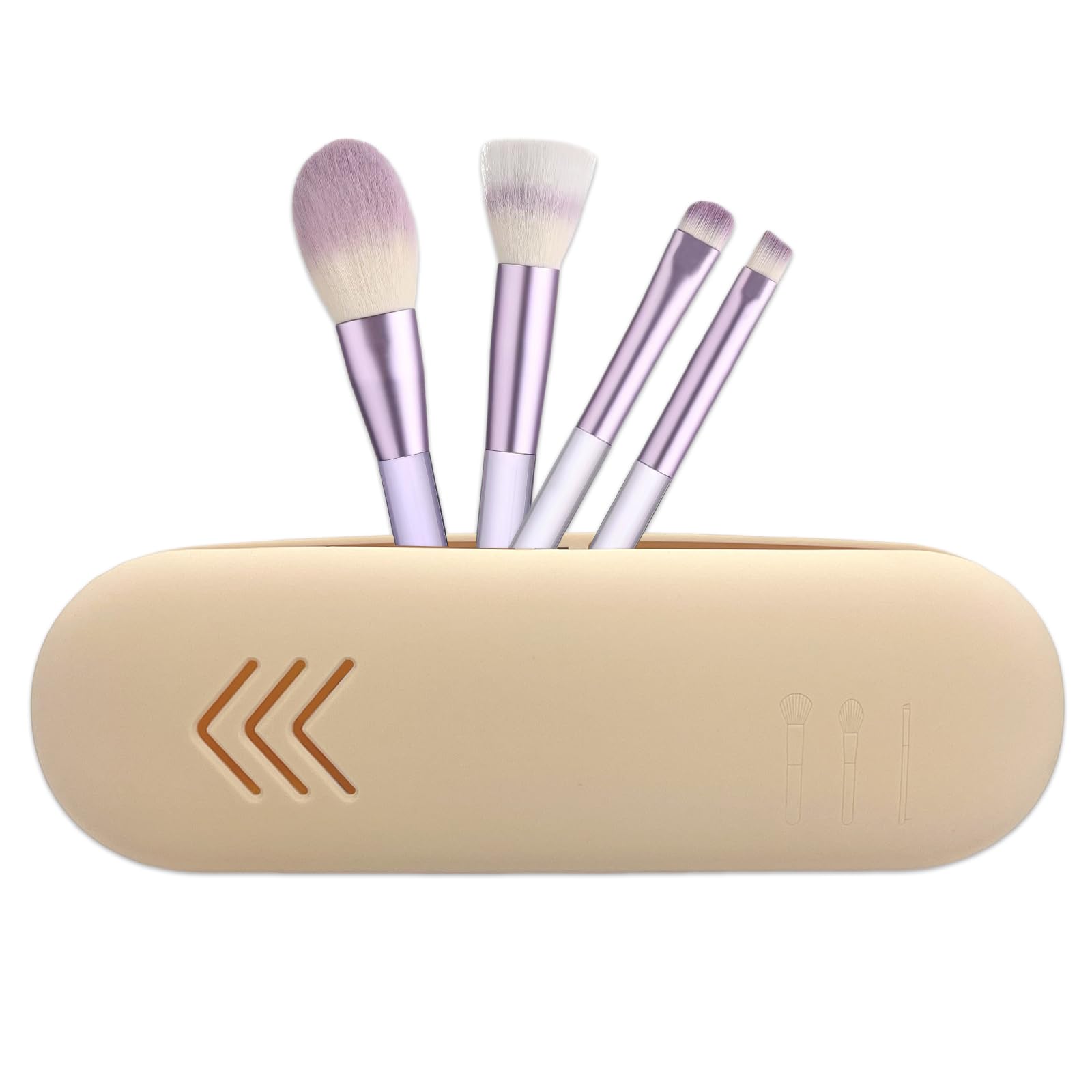 Shunvan life Silicone Makeup Brush Holder, Large Capacity Makeup Brush Bag, Portable Travel Cosmetic Brush Bag for Travel and Daily, Upgraded version (Striped style, B-apricot)