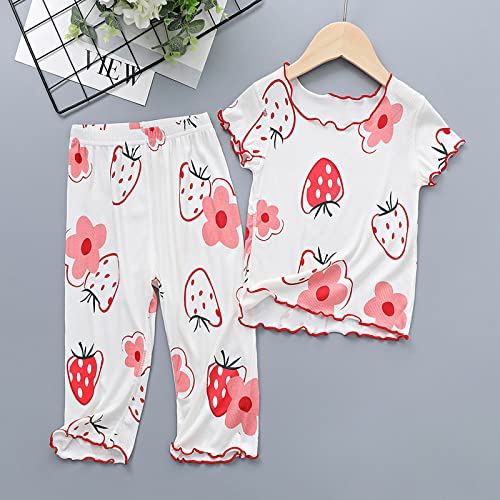 Toddler Girls Ribbed 𝐏a𝐣amas Set Short Sleeve Ruffle 𝐒lee𝐩wear with Long Pants Soft Cotton 𝐋oun𝐠ewear Cute 𝐍𝐢ghtwear2