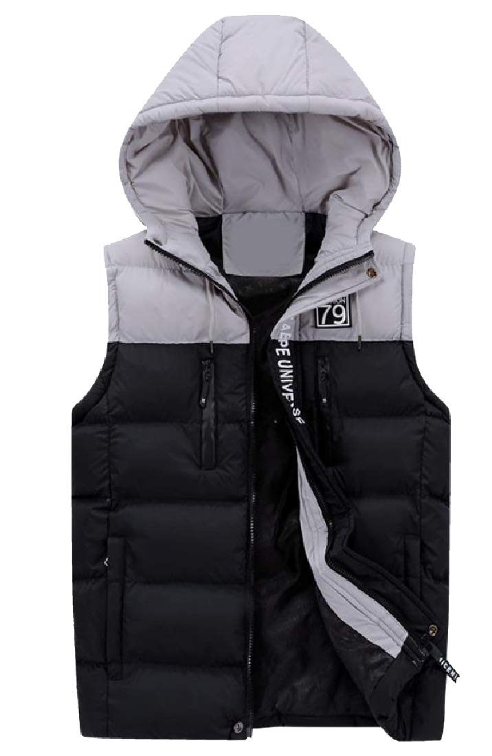 Men's Applique Spell Color Padding Jacket Vest with Hood