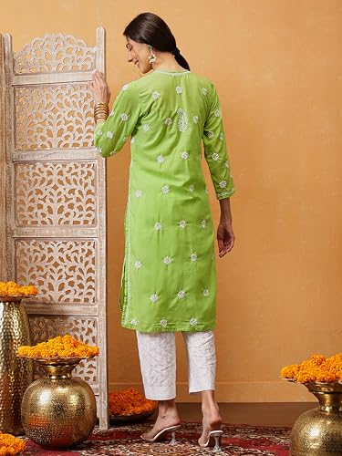Image of Ada Women's Cotton Regular Fit Tunic Hand Embroidered Lucknowi Chikankari Ethnic Wear Kurta Kurti A130717