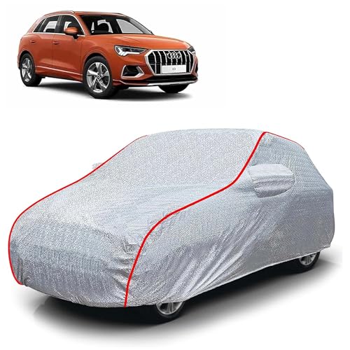 Image of Sulfar 100% Waterproof Car Body Cover Compatible with Mirror for Audi Q3 (Triple Stitched, Full Bottom Elastic, Magic Silver with Red Piping)