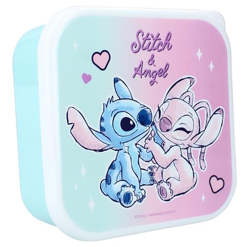 Lilo & Stitch Snackbox (3in1) Snack Box – Set mit 3 ineinandergreifenden Brotdosen – Brotdose für Snacks, Schule, Kindergarten, Sport