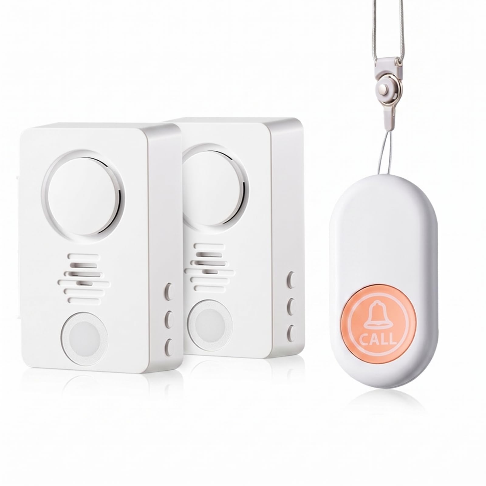 Bouton d'Appel sans Fil Portable avec Sonnette Table à 38 Mélodies pour Service Clientèle , 805 Rechargeable 1 Bouton + 2 Sonnettes avec Lanière