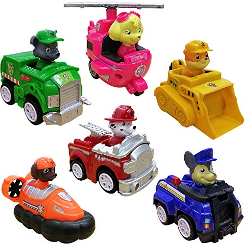 WENTS Paw Patrol Spielzeug Geschenkset mit sechs Metall Fahrzeugen Chases Polizeiwagen, Marshalls Feuerwehrwagen, Rockys Recyclingtruck, Rubbles Bulldozer, Skyes Helikopter, Zumas Luftkissenboot