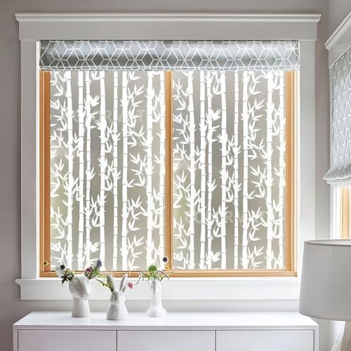 Image of COLORMATE Premium Vinyl Stained Frosted Window Glass Film (12x60 Inch) - Self-Adhesive Wallpaper Sticker Opaque Tint Cling for Window Glass Privacy Cover, Door, Office, Home.| Anti-UV. White Bamboo