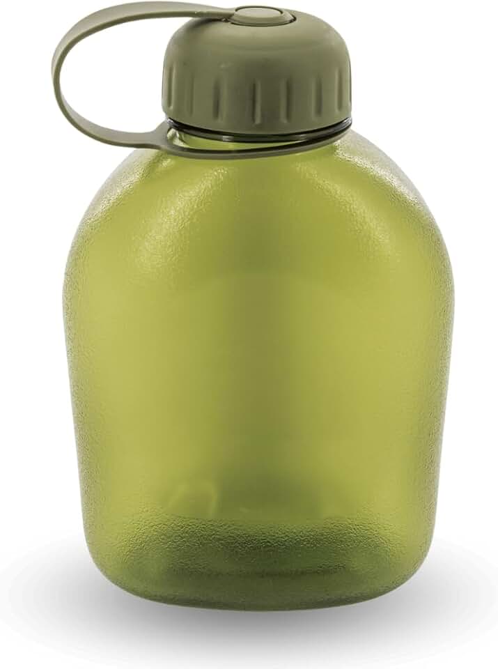 Botella de Agua Tritán 800 ml, Cantimplora Militar para Senderismo, Camping y Deportes, Verde Oliva, Cierre Antipérdida, Libre de BPA, Resistente y Reutilizable (Verde)