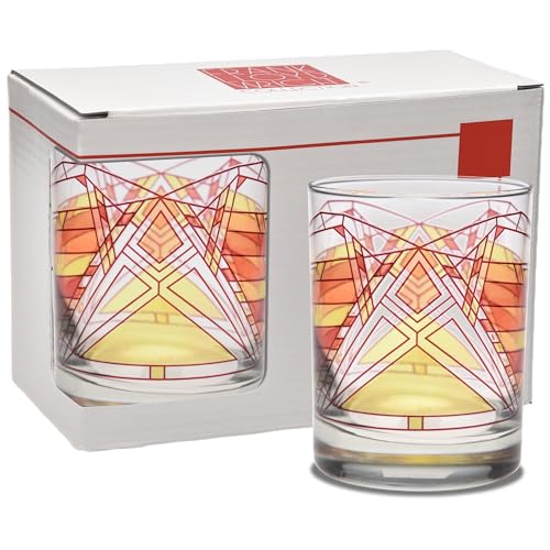 Culver Frank Lloyd Wright DOF Double Old Fashioned Glass 14-Ounce (Gift Boxed Set of 2, Dana Thomas Butterfly)