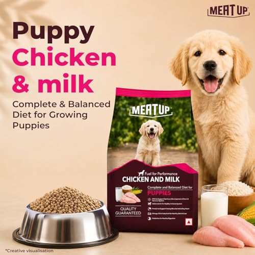 Image of Meat Up Puppy Dry Dog Food 6kg (3kg + 3kg Free) | Chicken & Milk Flavour | Supports Brain & Nervous System Development | Maintains Digestive Health | Enriched with Vitamins & Minerals