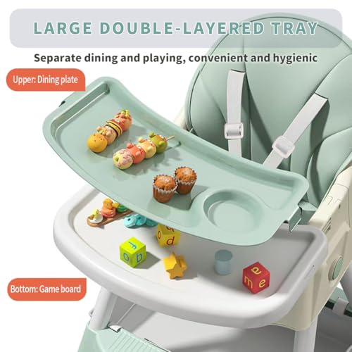 Image of High Chairs for Babies and Toddlers, 4 in 1 Convertible Baby High Chair, Portable High Chair for Travel with Adjustable Height and Back, Foldable HighChair with Wheels& Pu Cushion