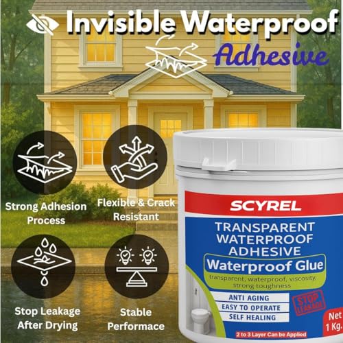 Image of Transparent Waterproofing Glue with Brush for Roof Leakage, Crack Seal Water Leakage Solution Indoor Outdoor, Waterproof Adhesive Filler for Bathroom Pipe Wall Tile Surface Window (1 KG GLUE)