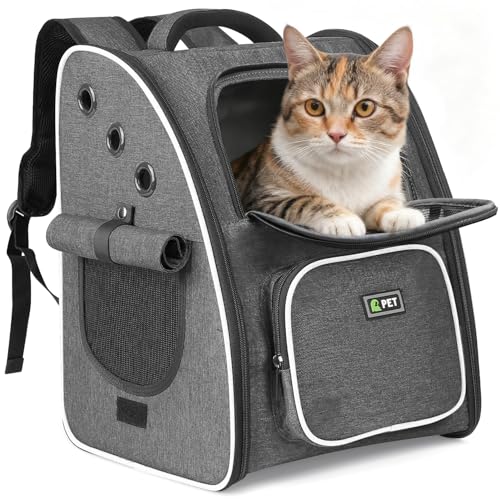 Thadavo 猫 キャリーバッグ リュック３面メッシュで通気性 犬猫兼用 ペットキャリー 幅広ショルダー＆高反発クッションで肩・腰楽々ペットリュック折りたたみ収納 小型犬・小動物用 通院/旅行/災害避難用 ペット用品 ブラック