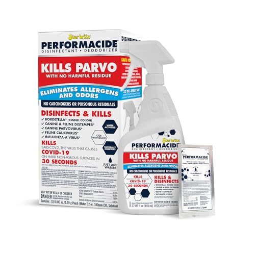 PERFORMACIDE No-Rinse Disinfectant / Deodorizer for Pet Surfaces | Kills Parvovirus Ringworm Feline Calicivirus Avian Influenza (Bird Flu) Eco Friendly Naturally Dissipates Refillable 32 OZ Kit