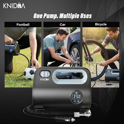 Image of Knidaa Portable Car Tyre Inflator Air Compressor, 150 PSI Digital Air Pump with LED Display, Fast Inflation, 2.7m Cord, Air Pump Compressor,12V DC Car Tire Pump for Car, Bike, Bicycle & Ball