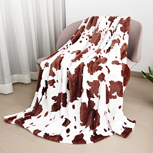 Auivty Cow Blanket, Brown Cow Print Blanket For Kids Adults, Soft Fleece Cow Bed Blanket Queen Size Cowhide Decor For Couch Sofa Bed (Brown Cow2, 60X80 #TOP5