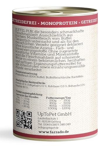 Farrado I Premium Nassfutter getreidefrei für Ihren Hund – Büffel 8x400g I Reine Muskelfleischstücke vom Büffel PUR mit Kartoffel in Soße