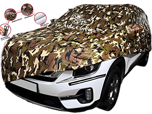 Image of Auto Oprema Waterproof Car Body Cover with Mirror and Soft Cotton Lining (Triple Stitched) (Army Jungle Print) Compatible with Polo GT Car Bumper to Bumper Accurately.