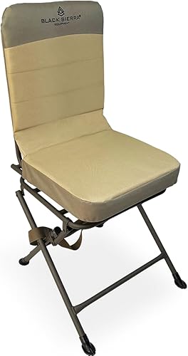 Black Sierra Silla ciega giratoria acolchada para caza, silla silenciosa de 360 soporta 300 libras, asiento de caza resistente con correa de