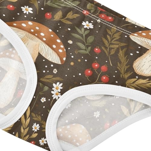 Wusikd Mushrooms Girls' Underwear Cotton Flowers Brown Girls Briefs Soft Toddler Underwear 2T4