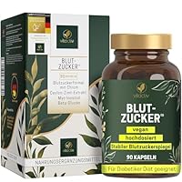 VITACTIV Blutzucker Kapseln - 90 Stück - Blutzuckerformel mit Chrom, Ceylon Zimt Extrakt, Myo Inositol, Beta Glucan, Olivenblatt Extrakt & Zink - Hochdosiert, Vegan, Laborgeprüft in Deutschland