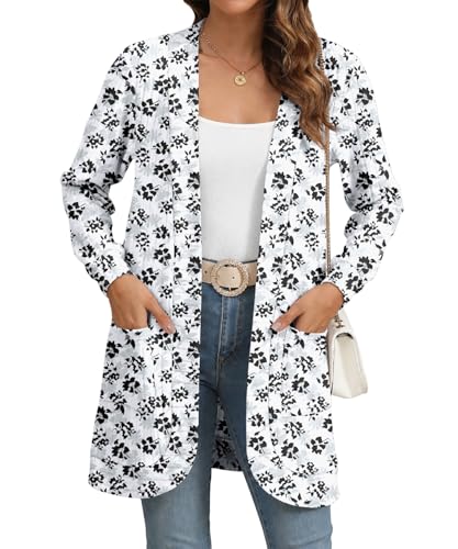 Image of YSYOKOW Cardigan Sweaters for Women Long Sleeve Open Front with Pockets | Long Cardigans for Women Lightweight Soft Casual Dressy Loose Fit Cardigan Sweater with Pockets for Work and Office