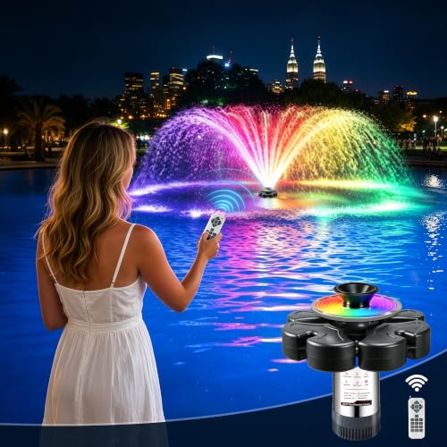 Image of RELIY Pond Fountain Aerator, 50W RGBW Fountain Light 1HP 110V 15000 GPH Fountain Pump, Fully Automatic Powerful Lake Floating Fountain, 100 FT Power Cord, Pond Fountains For Large Ponds
