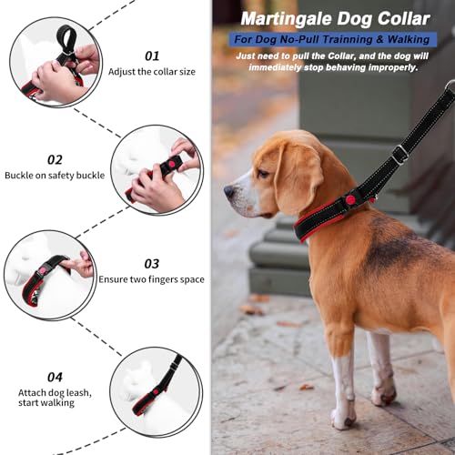 Image of M Red Heavy Duty Nylon No Pull Dog Collar with Buckle, Adjustable Anti Pull Reflective Slip Collar for Large Medium Small Dog Training Walking