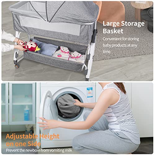 Baby Bassinet, Bedside Bassinet For Baby, Bassinet Bedside Sleeper With Wheels, 5 Height Adjustable, Baby Bassinet Sleeper Included Mosquito Net + Storage Basket… #TOP4