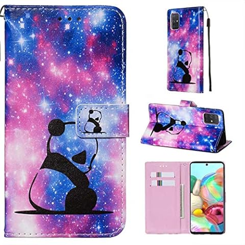 NiaCoCo Compatible with Samsung Galaxy A71 Phone Case Flip Cover Leather with Card Slot Wallet 3D Pattern Magnetic Buckle Case+1 free Screen Protector-(Baby Panda) Cover