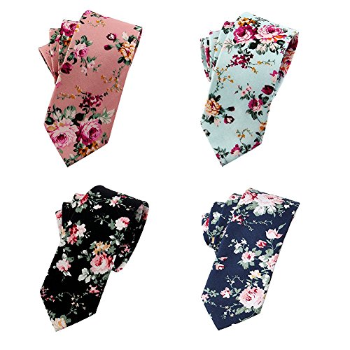 Image of Mantieqingway Floral Ties for Men Skinny Cotton Tie Flower Necktie