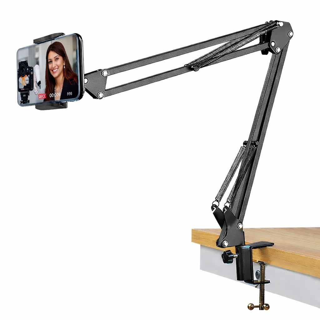 Overhead Mobile Stand for Desk | 360° Adjustable Phone Holder | Metal Lazy Arm Mount for Video/Photo Shooting | Bed, Kitchen, Study Table Clamp | Sturdy Metal Stand for Digital Creators-image-43