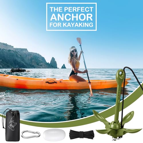 Image of Lounsweer 2 Pack 1.5 /3.5 lb Marine Kayak Anchor Kit Folding Grapnel Anchor Kit Boat Kayak Fishing Accessories for Small Boats Kayaks Canoe Paddle Boards