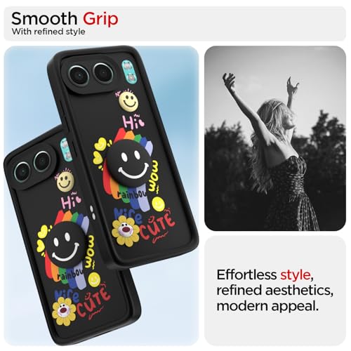 Image of Pikkme Back Cover for OnePlus Nord 4 5G | Soft Silicone| Cute Rainbow Smile & 3D Cartoon Flower Design | Shockproof Raised Camera Protection Bumper Case (Black)